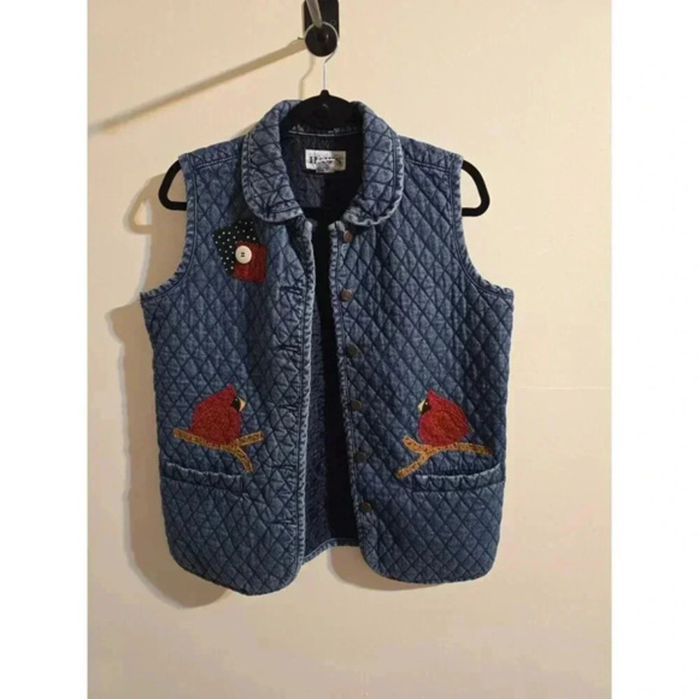 Vintage Haik's Denim Cardinal Vest Size Medium Holiday - Picture 1 of 7